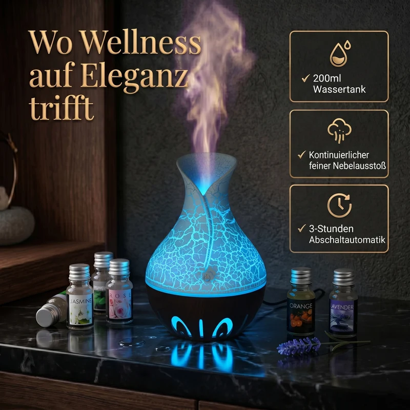 LIVMORE Luftbefeuchter und Aromadiffusor mit 7 ätherischen Ölen, LED Farbwechsel, 200 ml, Kaffee