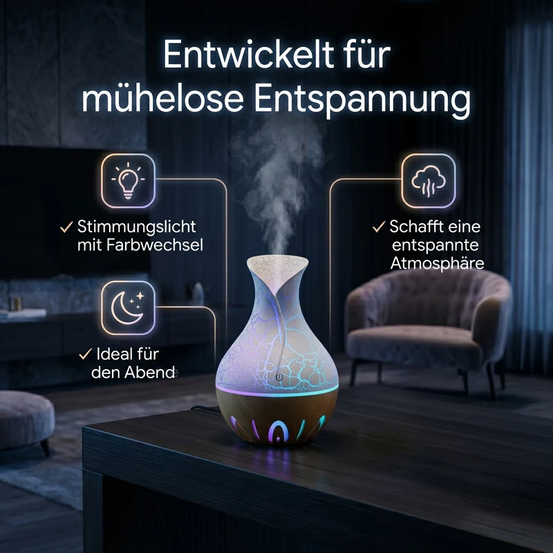 LIVMORE Luftbefeuchter und Aromadiffusor mit 7 ätherischen Ölen, LED Farbwechsel, 200 ml, Kaffee