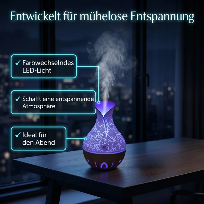 LIVMORE Luftbefeuchter und Aromadiffusor mit 7 ätherischen Ölen, LED Farbwechsel, 200 ml, Kaffee