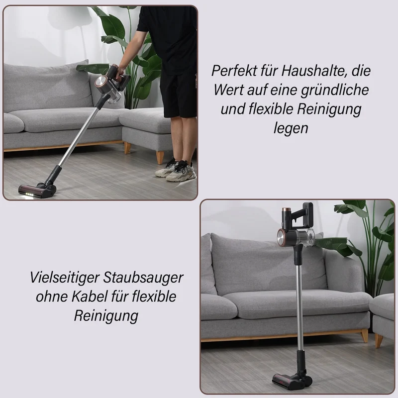 Allzweckschnurloser Staubsauger mit HEPA-Filter und Zubehör, 2000mAh wiederaufladbare Batterie, 25,5 x 24,5 x 114,3 cm, Gewicht 2,30kg