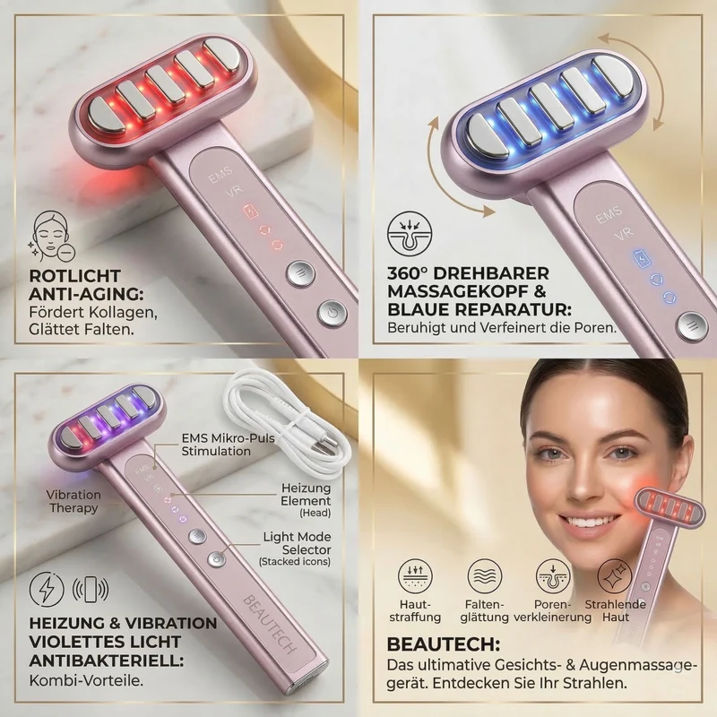 BEAUTECH Gesichts und Augenmassagegerät, leicht, Rosa