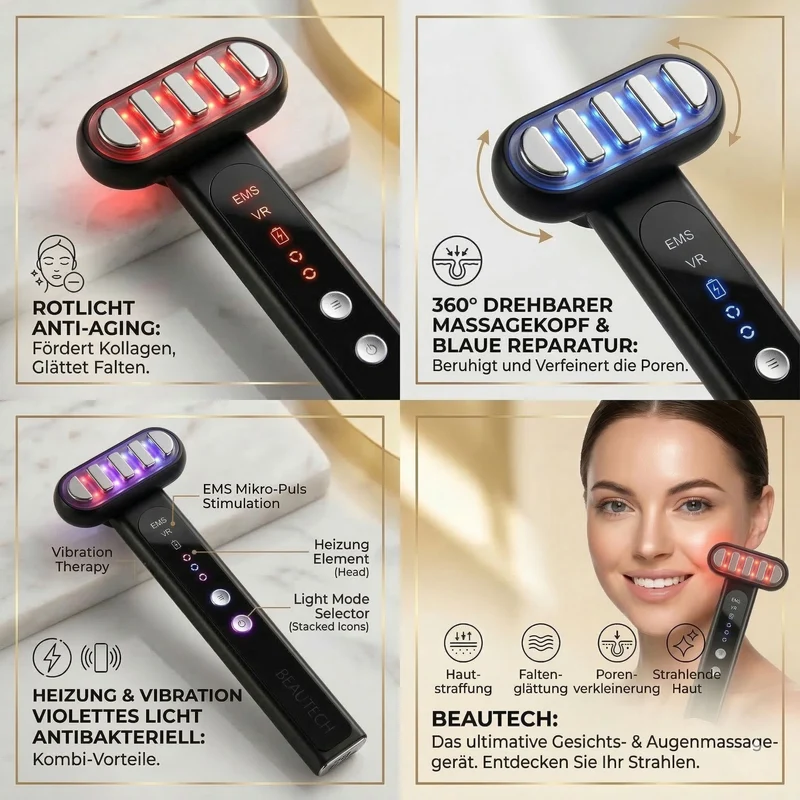 BEAUTECH Gesichts und Augenmassagegerät, leicht, Rosa