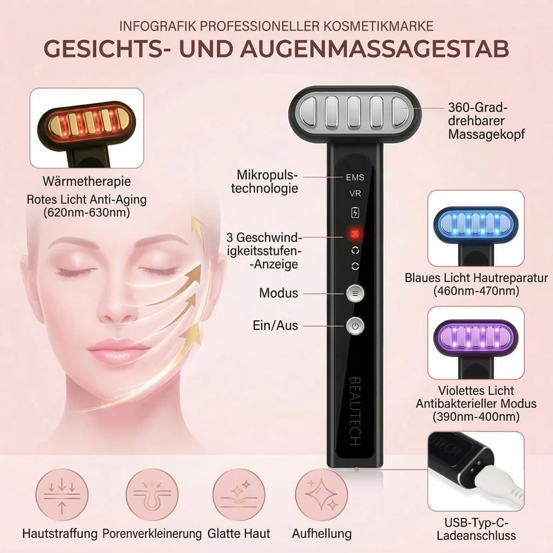BEAUTECH Gesichts und Augenmassagegerät, leicht, Rosa