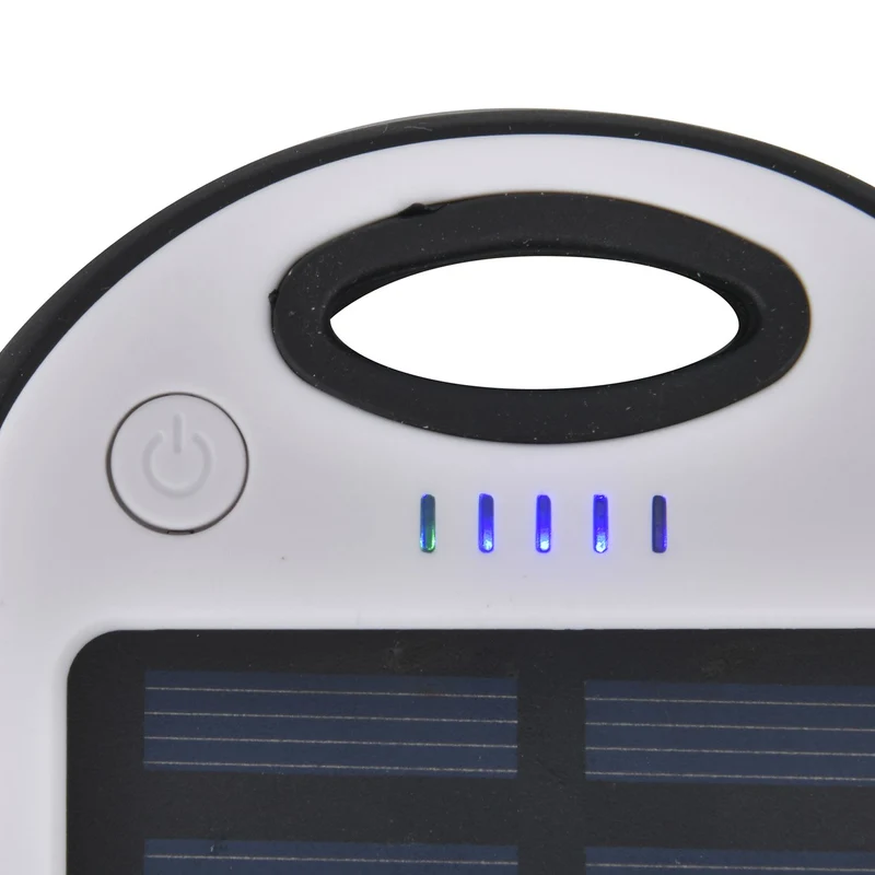 Multifunktionale Solar-Powerbank mit LED-Taschenlampe und Leistungsanzeige, 5000 Mah, USB- und Micro-USB-Anschluss, Schwarz