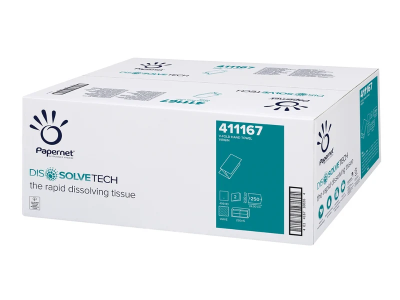 Papierhandtücher, zweilagig, V-Falz, Dissolve Tech
