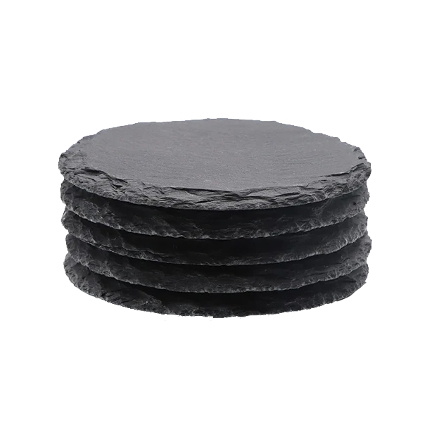 Schwarze runde Schiefer-Untersetzer 5pcs