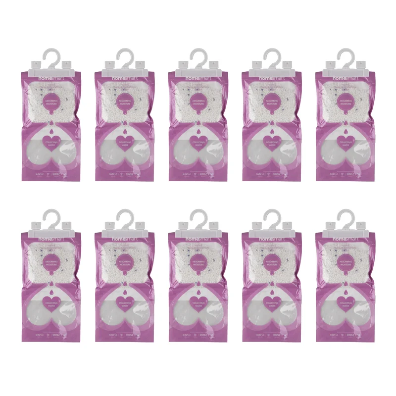 HOME SMART - Hängender Luftentfeuchter Beutel Set 10 Stück, Lavendelduft, 220 g Calciumchlorid Feuchtigkeitsabsorber, für Kleiderschrank und Aufbewahrungsräume, 30 x 16 cm
