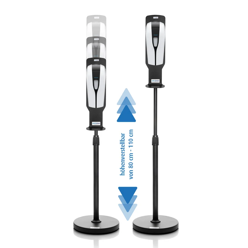Sensor Desinfektionsstation Rundständer schwarz, höhenverstellbar, Automatik, Kontaktlos mit Tropfschale, Hygienesäule