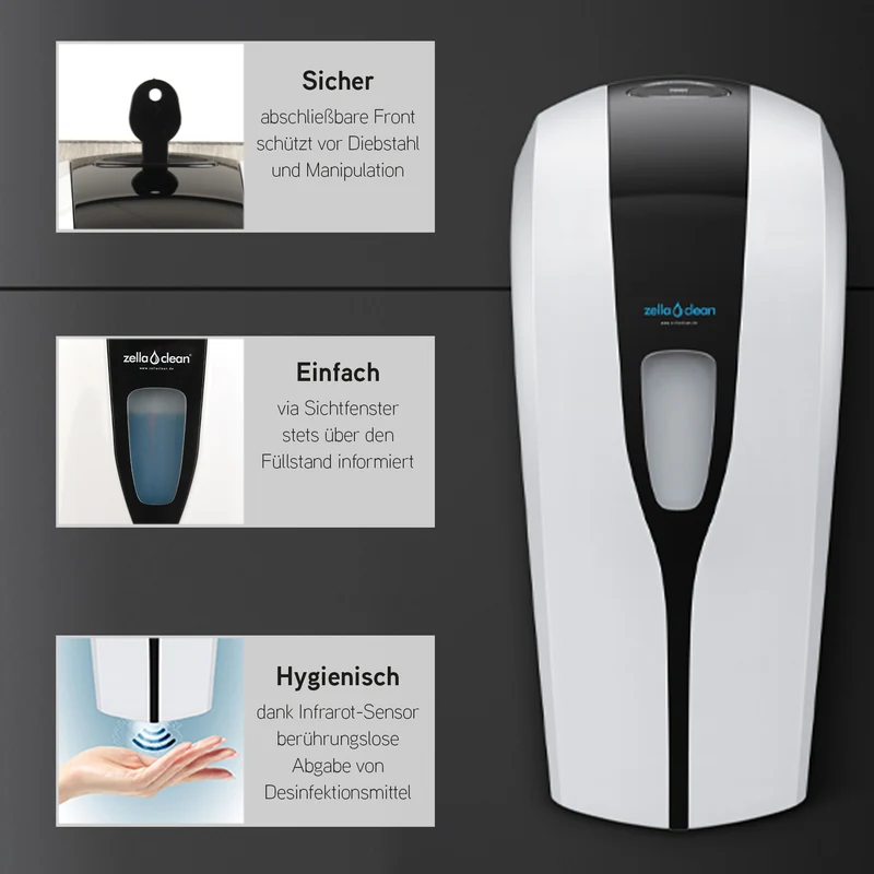 Sensor Desinfektionsstation Rundständer schwarz, höhenverstellbar, Automatik, Kontaktlos mit Tropfschale, Hygienesäule