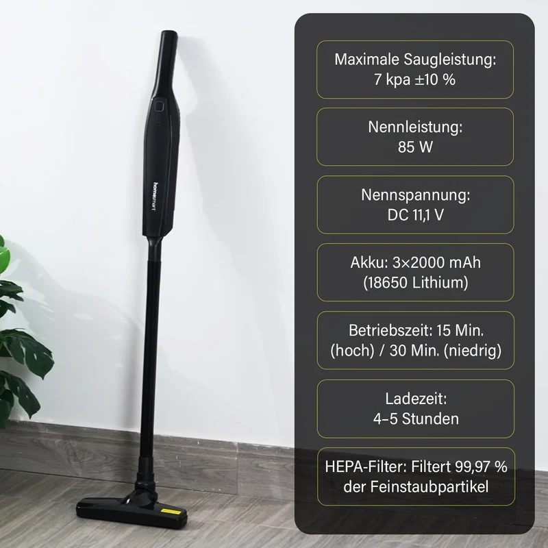 2-in-1 Stabstaubsauger, Kabellos, Handstaubsauger-Funktion, ABS, 45.2x7.5x7.7, Schwarz