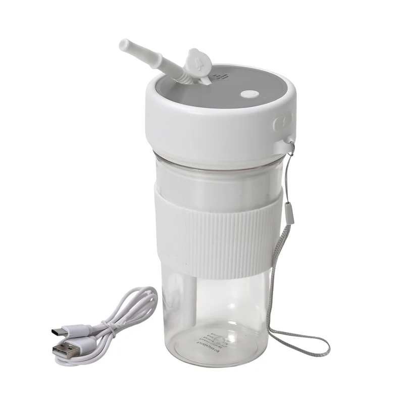 Tragbarer Entsafter mit Deckel und Trinkhalm, 350 ml, mit Edelstahlklinge und USB-Aufladung, 174x88 mm, Wiederaufladbar, Rosa
