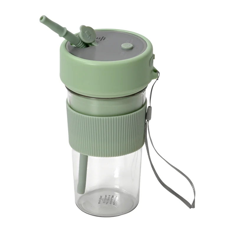 Tragbarer Entsafter mit Deckel und Trinkhalm, 350 ml, mit Edelstahlklinge und USB-Aufladung, 174x88 mm, Wiederaufladbar, Rosa