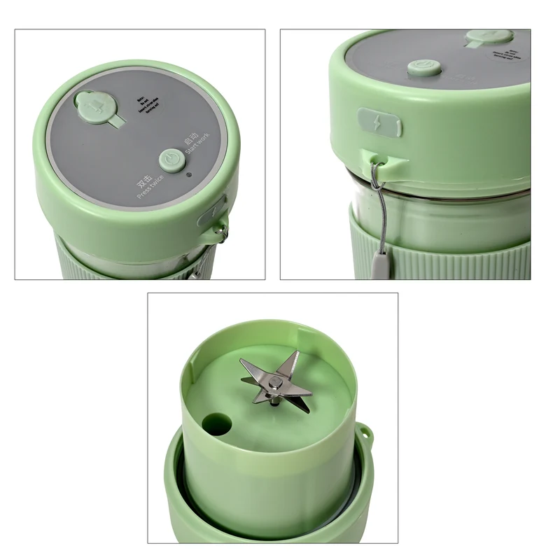 Tragbarer Entsafter mit Deckel und Trinkhalm, 350 ml, mit Edelstahlklinge und USB-Aufladung, 174x88 mm, Wiederaufladbar, Rosa