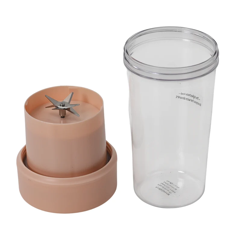 Tragbarer Entsafter mit Deckel und Trinkhalm, 350 ml, mit Edelstahlklinge und USB-Aufladung, 174x88 mm, Wiederaufladbar, Rosa