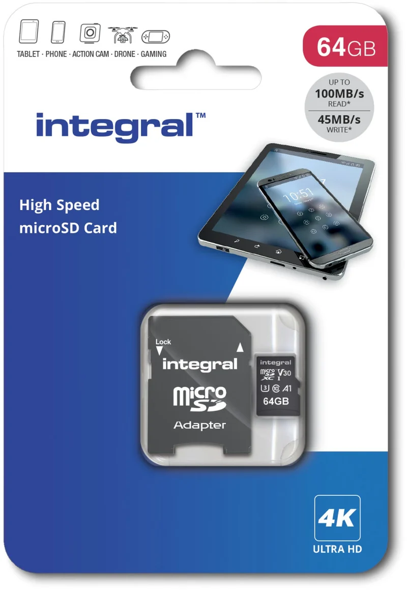 Integral High Speed Micro SD V30 UHS-I U3 64GB