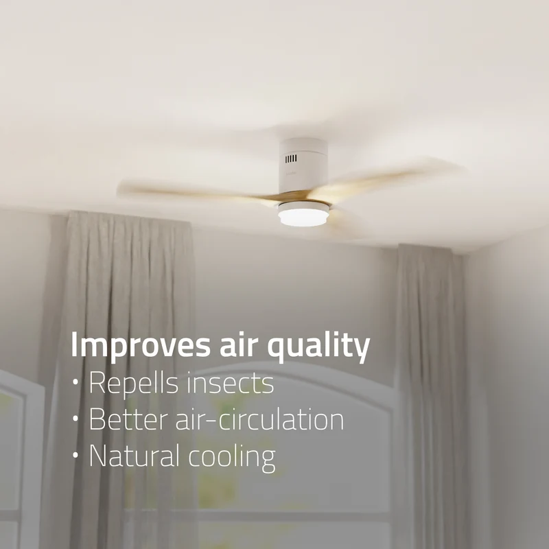 Hombli Smart Ceiling Fan & Light - White & Light Wood