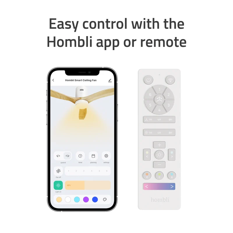 Hombli Smart Ceiling Fan & Light - White & Light Wood