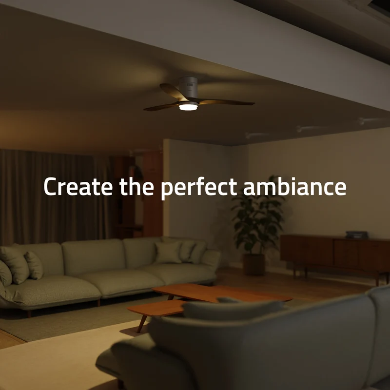 Hombli Smart Ceiling Fan & Light - White & Light Wood