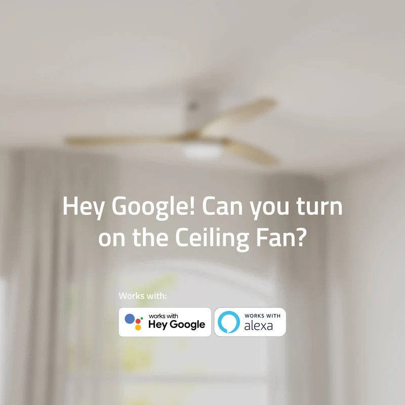 Hombli Smart Ceiling Fan & Light - White & Light Wood