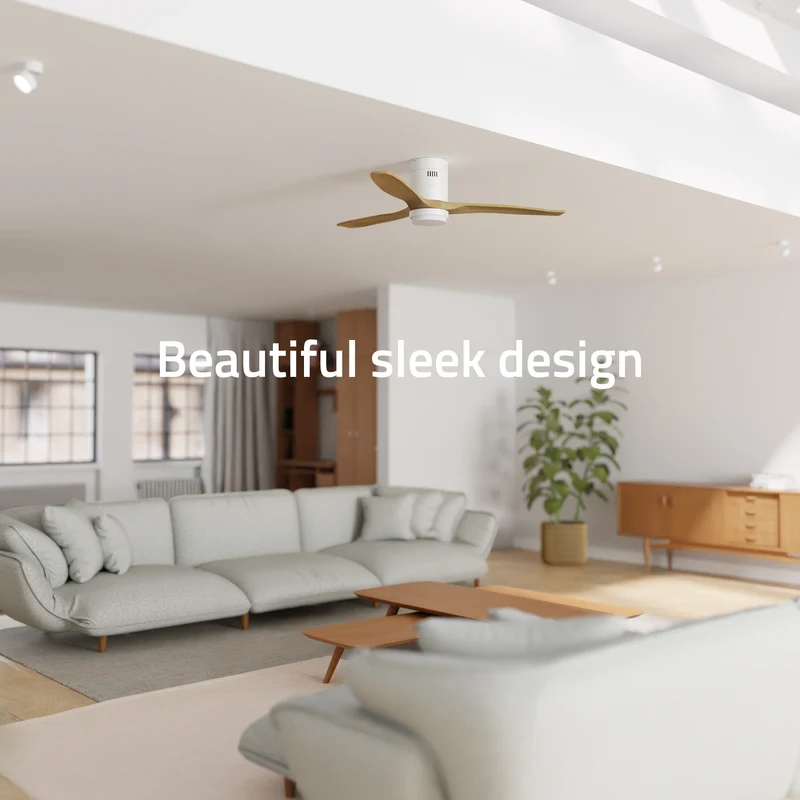 Hombli Smart Ceiling Fan & Light - White & Light Wood