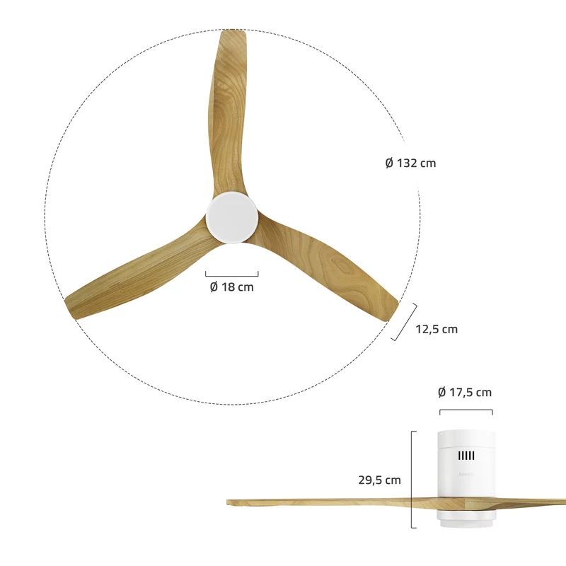 Hombli Smart Ceiling Fan & Light - White & Light Wood