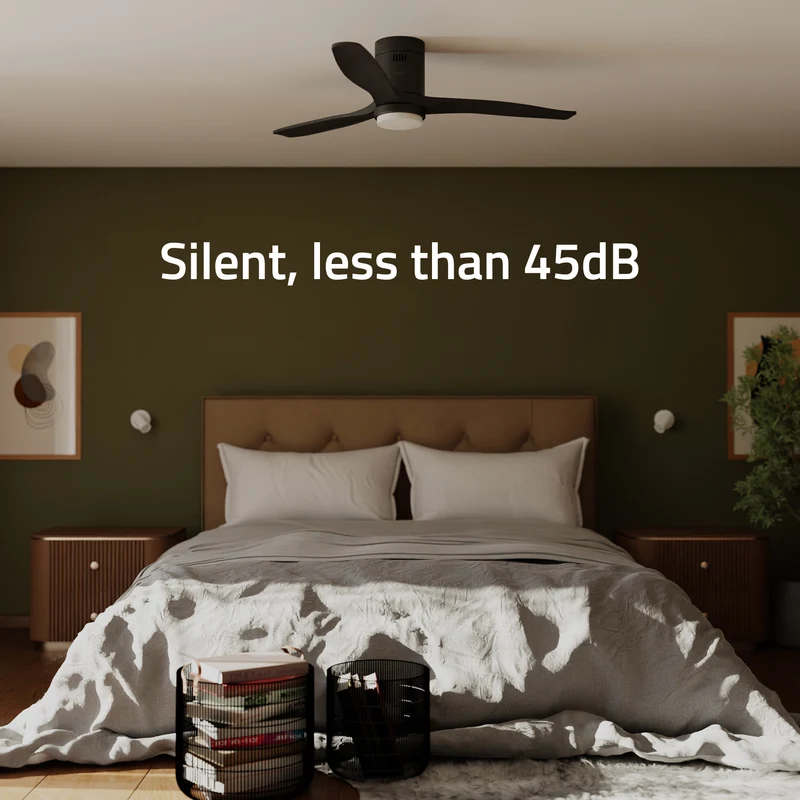 Hombli Smart Ceiling Fan & Light - Black & Black Wood