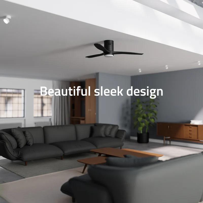 Hombli Smart Ceiling Fan & Light - Black & Black Wood
