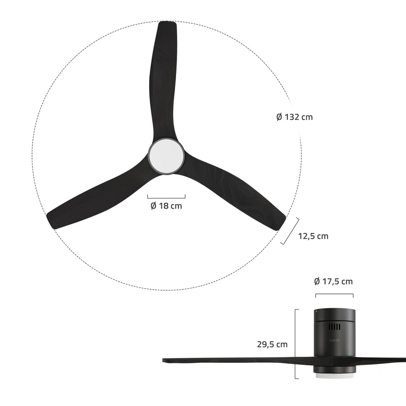 Hombli Smart Ceiling Fan & Light - Black & Black Wood