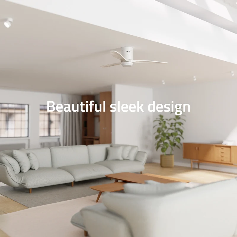 Hombli Smart Ceiling Fan & Light - White & White Wood