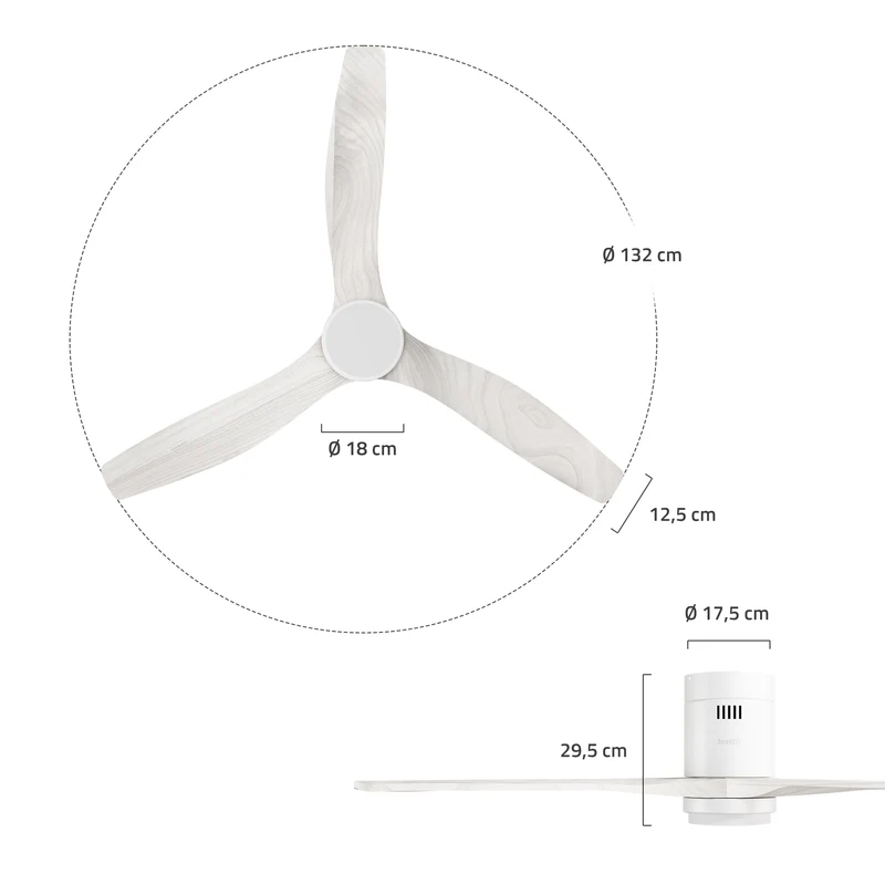 Hombli Smart Ceiling Fan & Light - White & White Wood