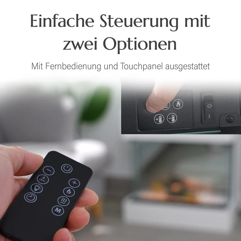 Elektrischer Kamin mit Authentischem Flammenspiel: Flexibel in 2 Heizstufen, 11-stufiger realistischer Flammeneffekt, 3 einstellbare Helligkeitsgrade