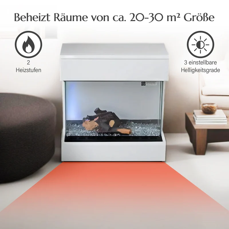 Elektrischer Kamin mit Authentischem Flammenspiel: Flexibel in 2 Heizstufen, 11-stufiger realistischer Flammeneffekt, 3 einstellbare Helligkeitsgrade