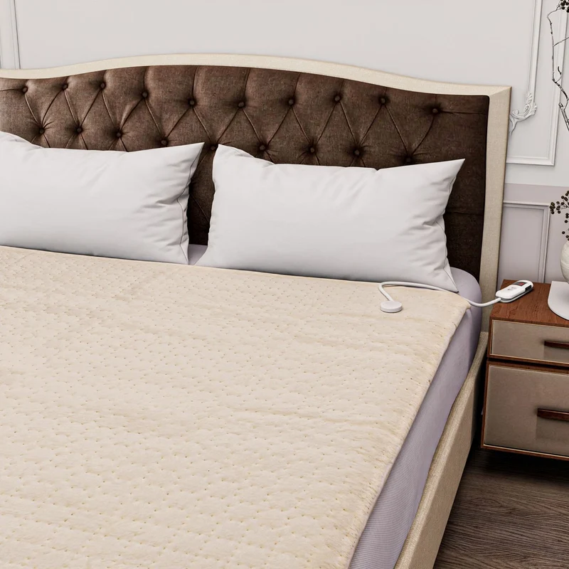 Elektrische Unterdecke, 160x160cm - 280 GSM Fleece-Oberseite und 400 GSM Unterseite, geeignet für 230 V Steckdosen, mit automatischem Timer, weiß