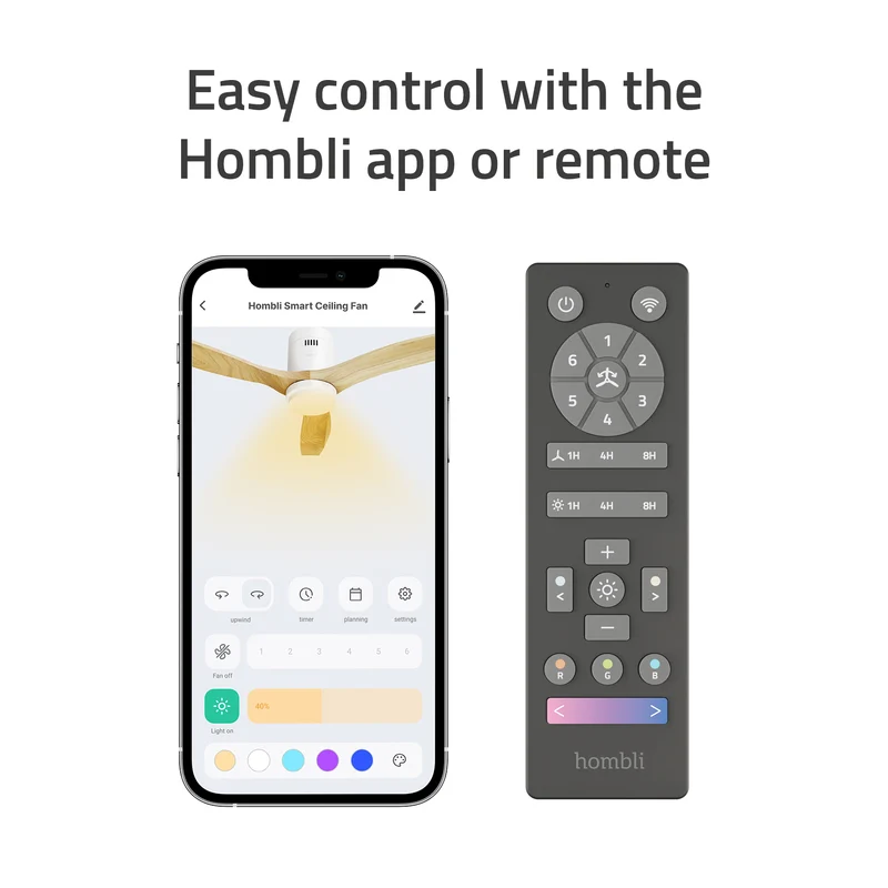 Hombli Smart Ceiling Fan & Light - Black & Dark Wood