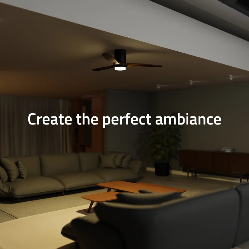 Hombli Smart Ceiling Fan & Light - Black & Dark Wood