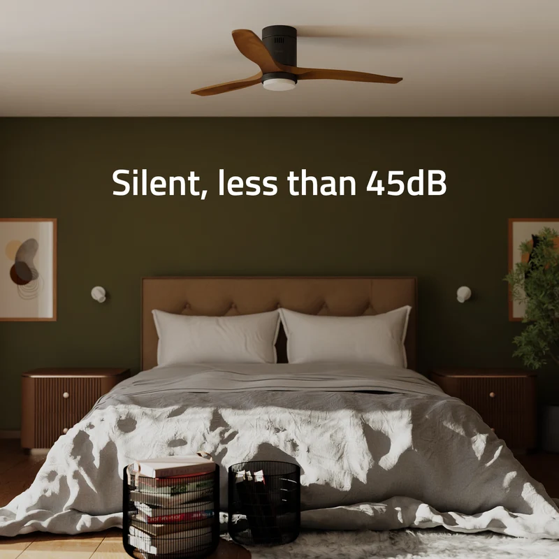 Hombli Smart Ceiling Fan & Light - Black & Dark Wood