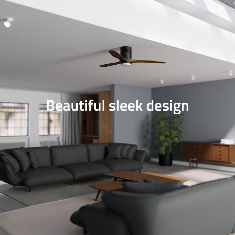 Hombli Smart Ceiling Fan & Light - Black & Dark Wood