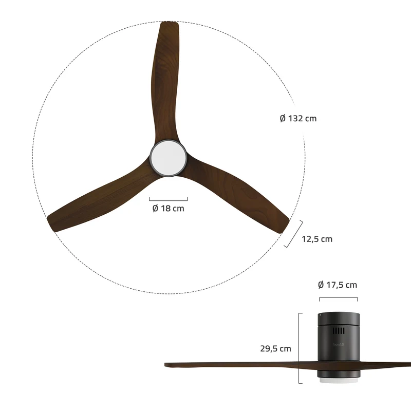 Hombli Smart Ceiling Fan & Light - Black & Dark Wood