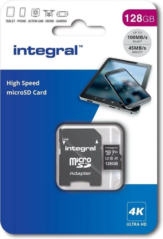 128GB Integral V30 High Speed microSDXC card